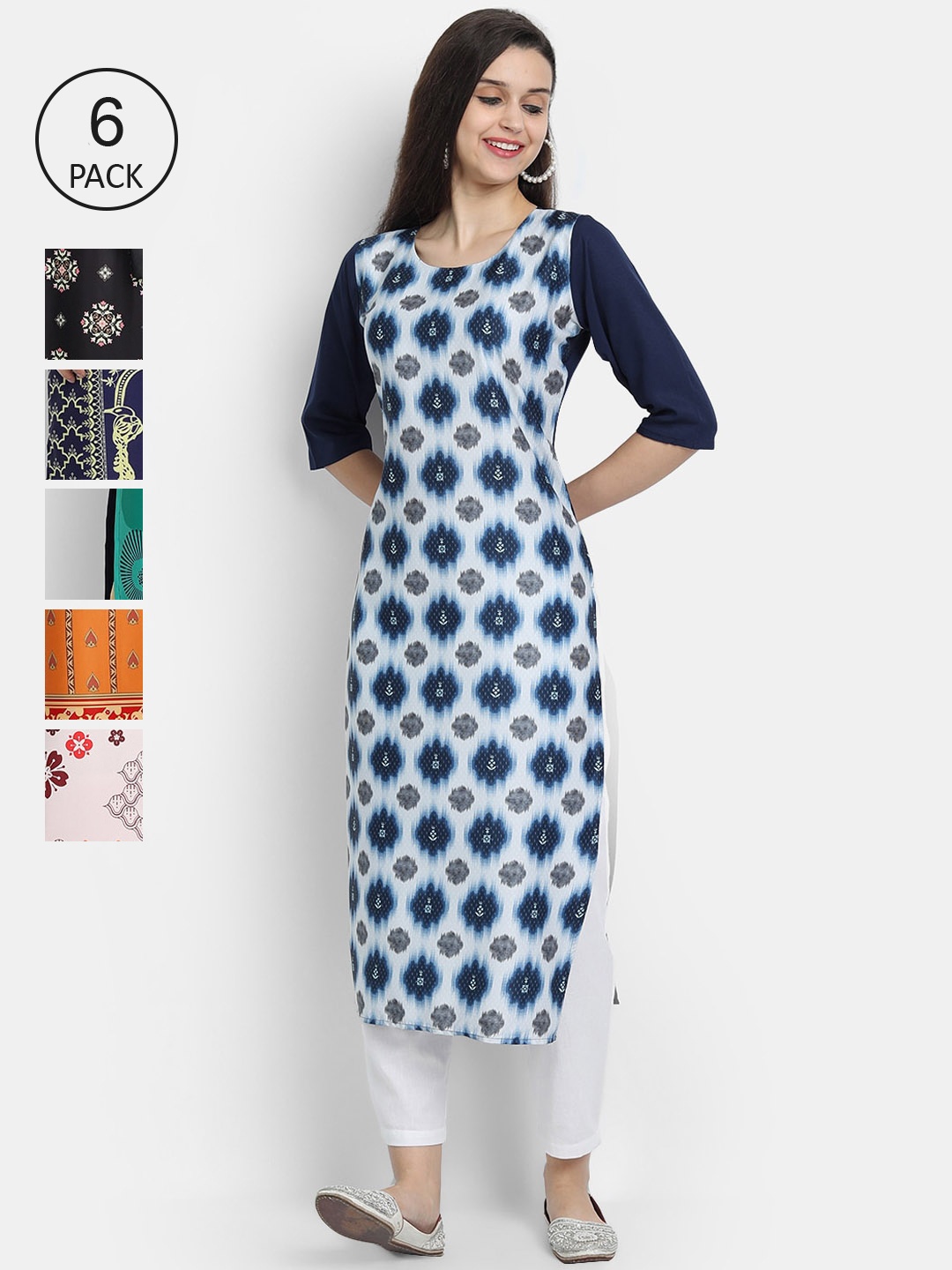

1 Stop Fashion Women Multicoloured Geometric Printed Thread Work Crepe Kurta, Multi