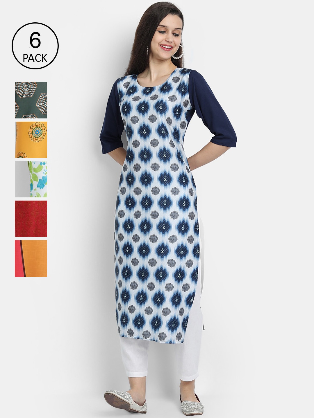 

1 Stop Fashion Women Multicoloured Geometric Printed Thread Work Crepe Kurta, Multi