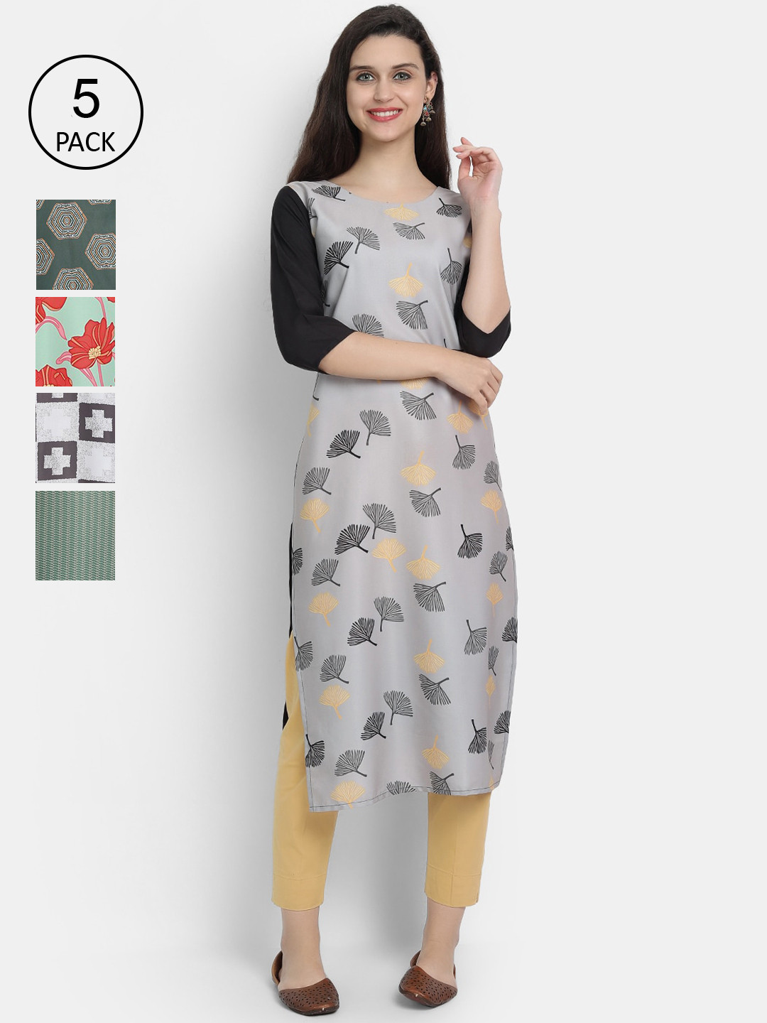 

1 Stop Fashion Women Pack Of 5 Digital Printed Straight Kurtas, Multi