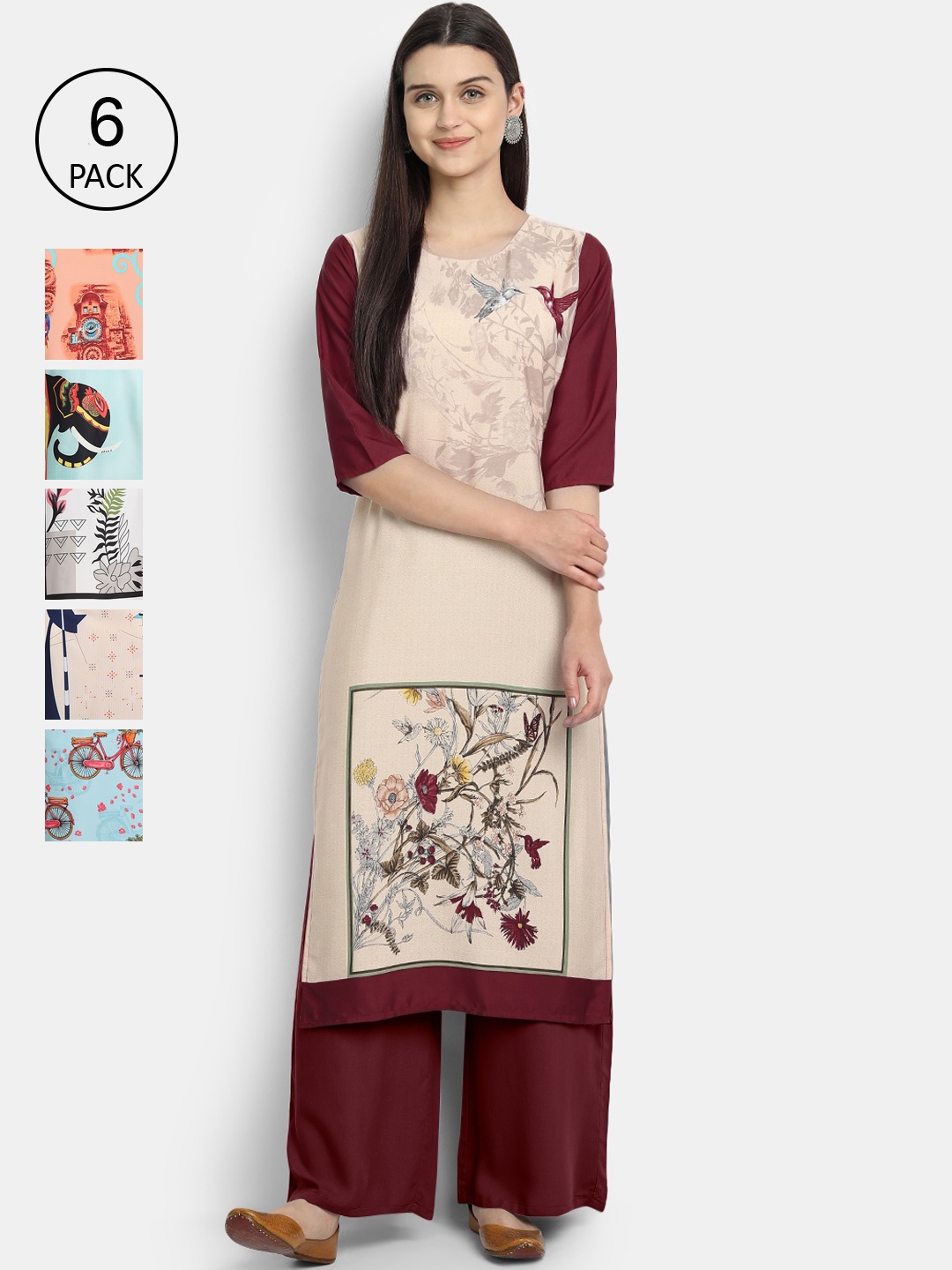 

1 Stop Fashion Women Pack Of 6 Kurtas, Beige