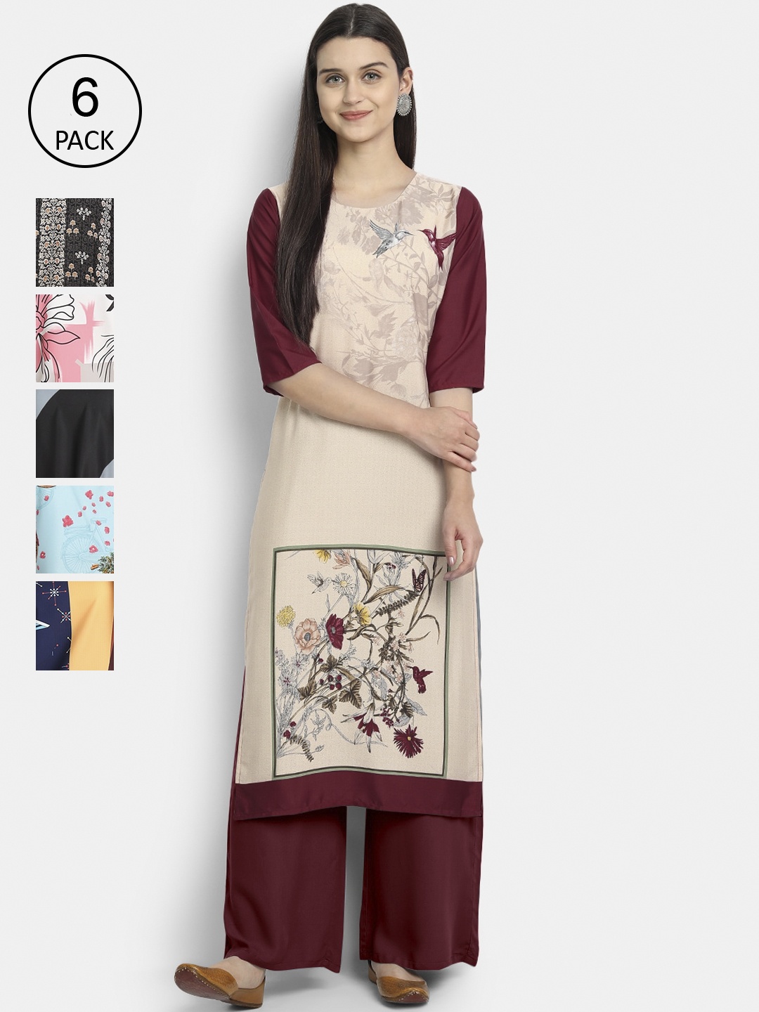 

1 Stop Fashion Women Pack Of 6 Kurtas, Black