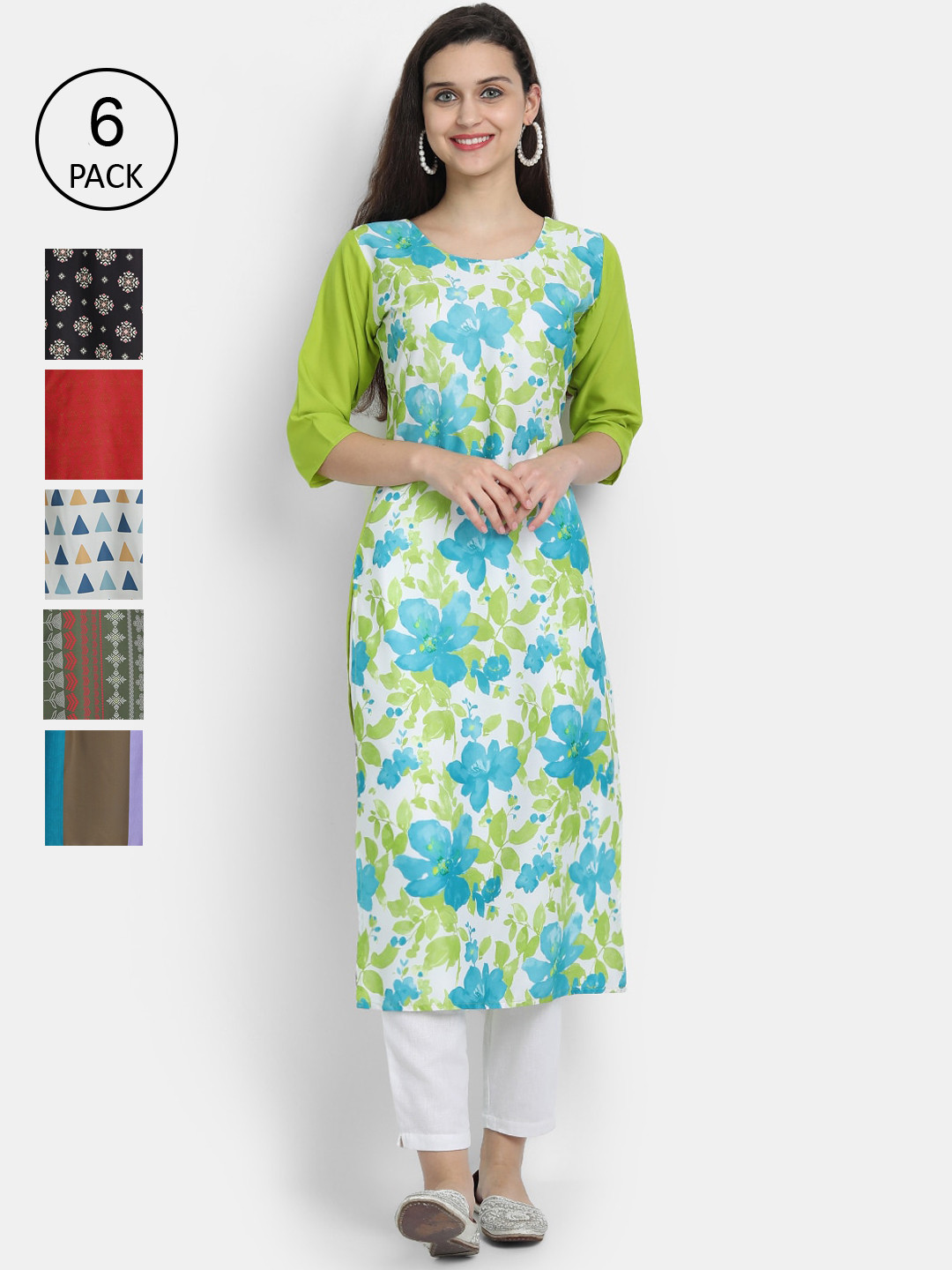 

1 Stop Fashion Women Pack Of 6 Kurtas, Green