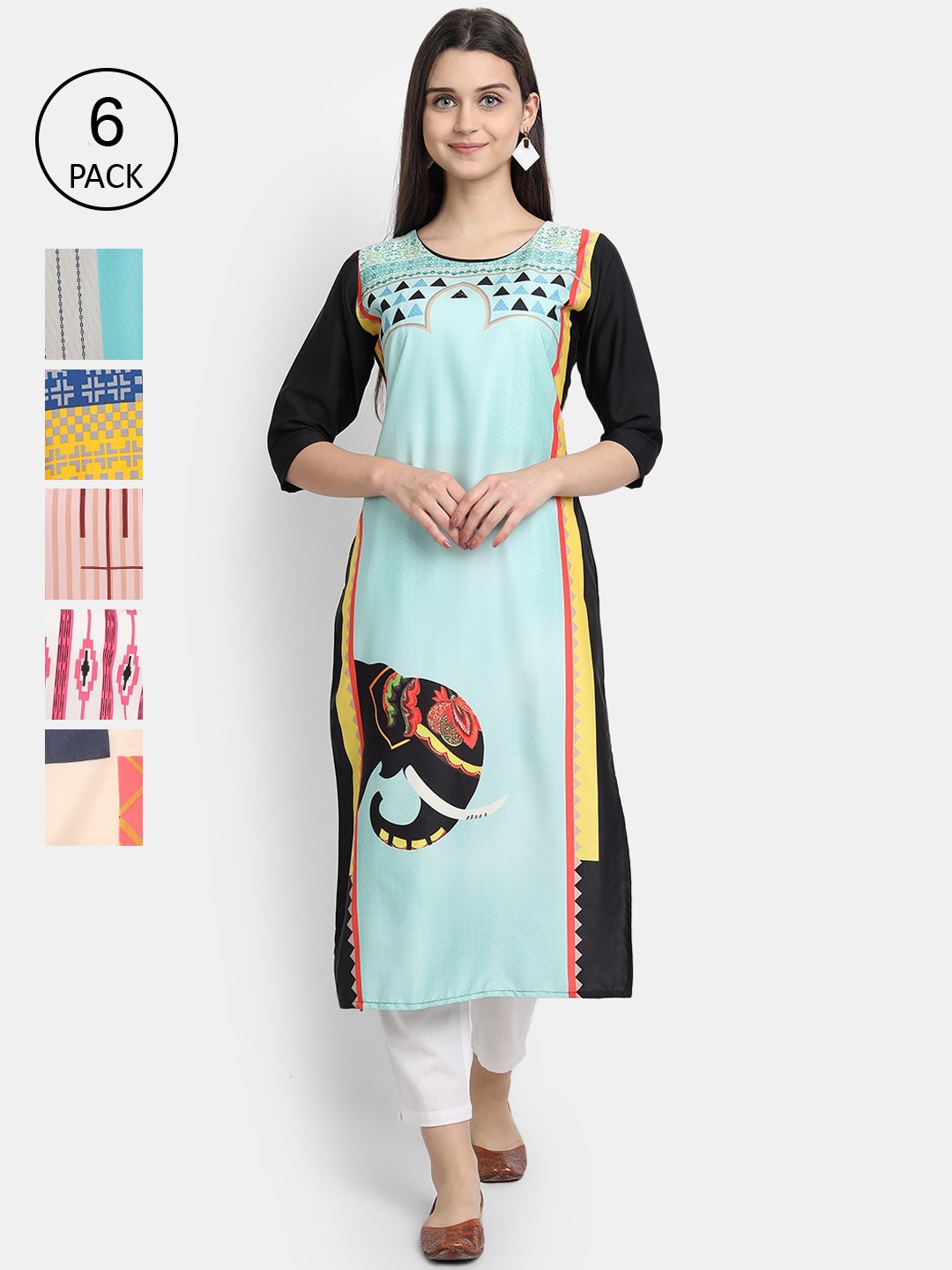 

1 Stop Fashion Women Pack Of 6 Kurtas, Yellow