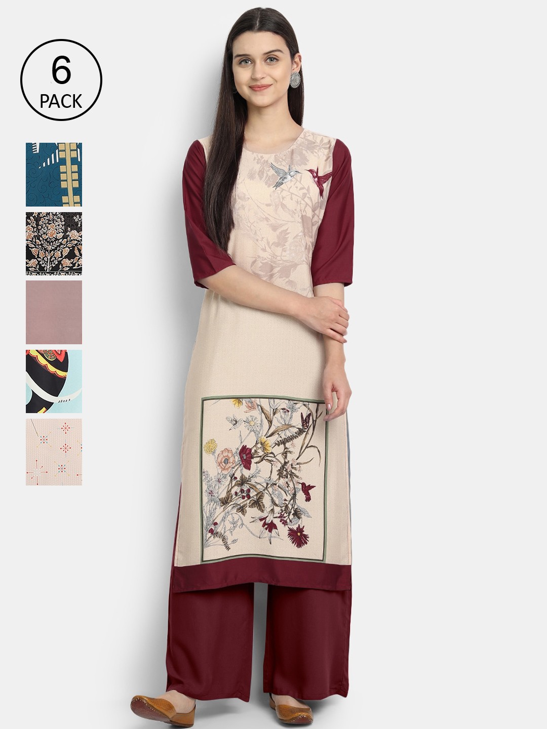 

1 Stop Fashion Women Multicoloured & white swan Floral Printed Crepe Kurta, Multi