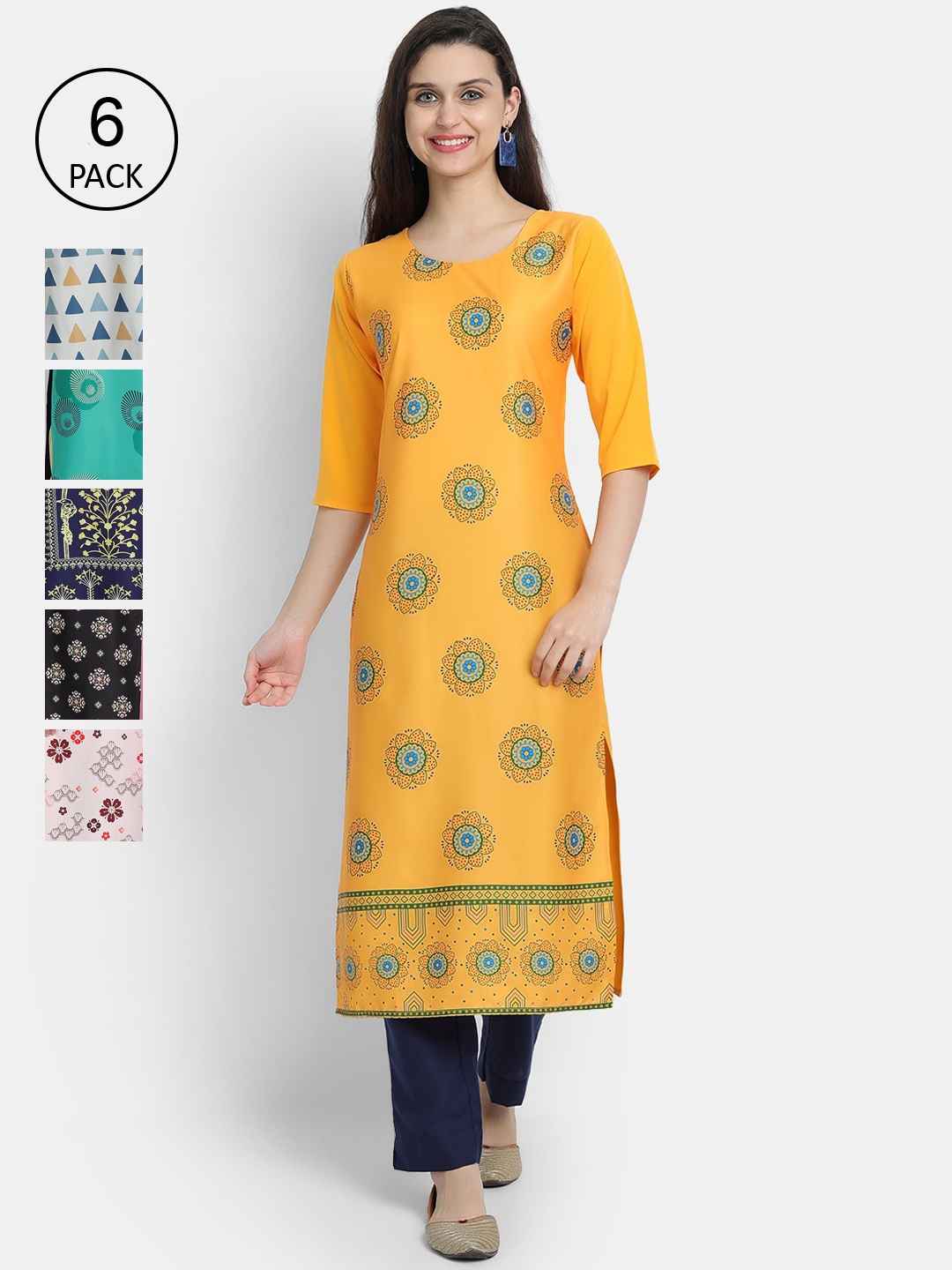 

1 Stop Fashion Women Multicoloured Bandhani Embroidered Keyhole Neck Mirror Work Crepe Kurta, Multi