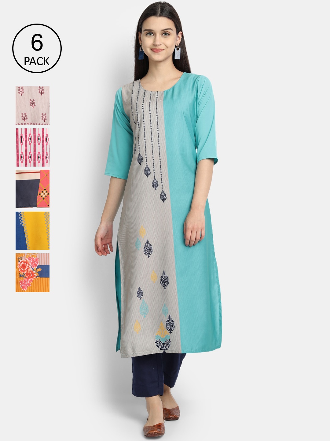 

1 Stop Fashion Women Pack Of 6 Kurtas, Multi