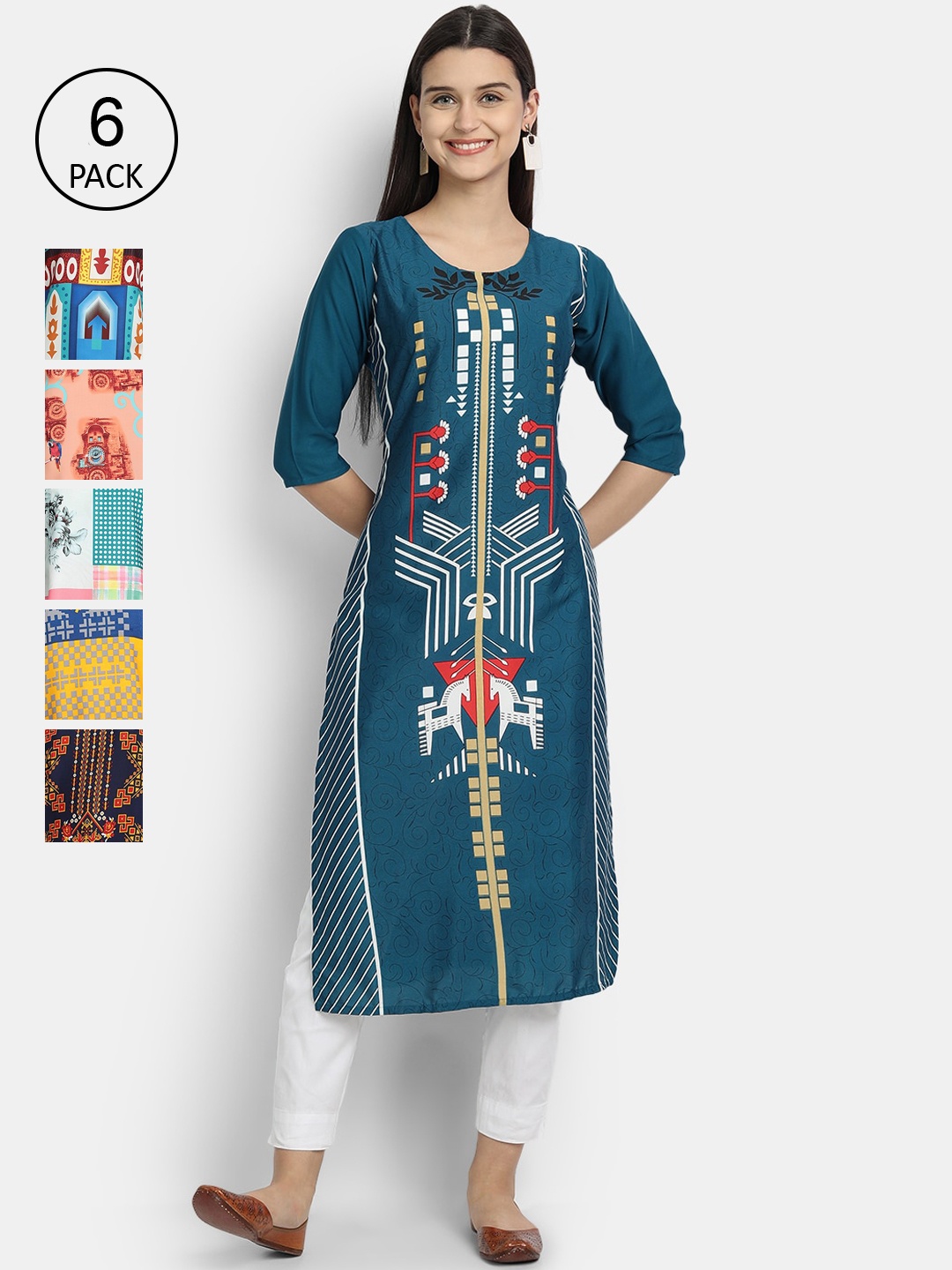 

1 Stop Fashion Women Pack Of 6 Kurtas, Yellow