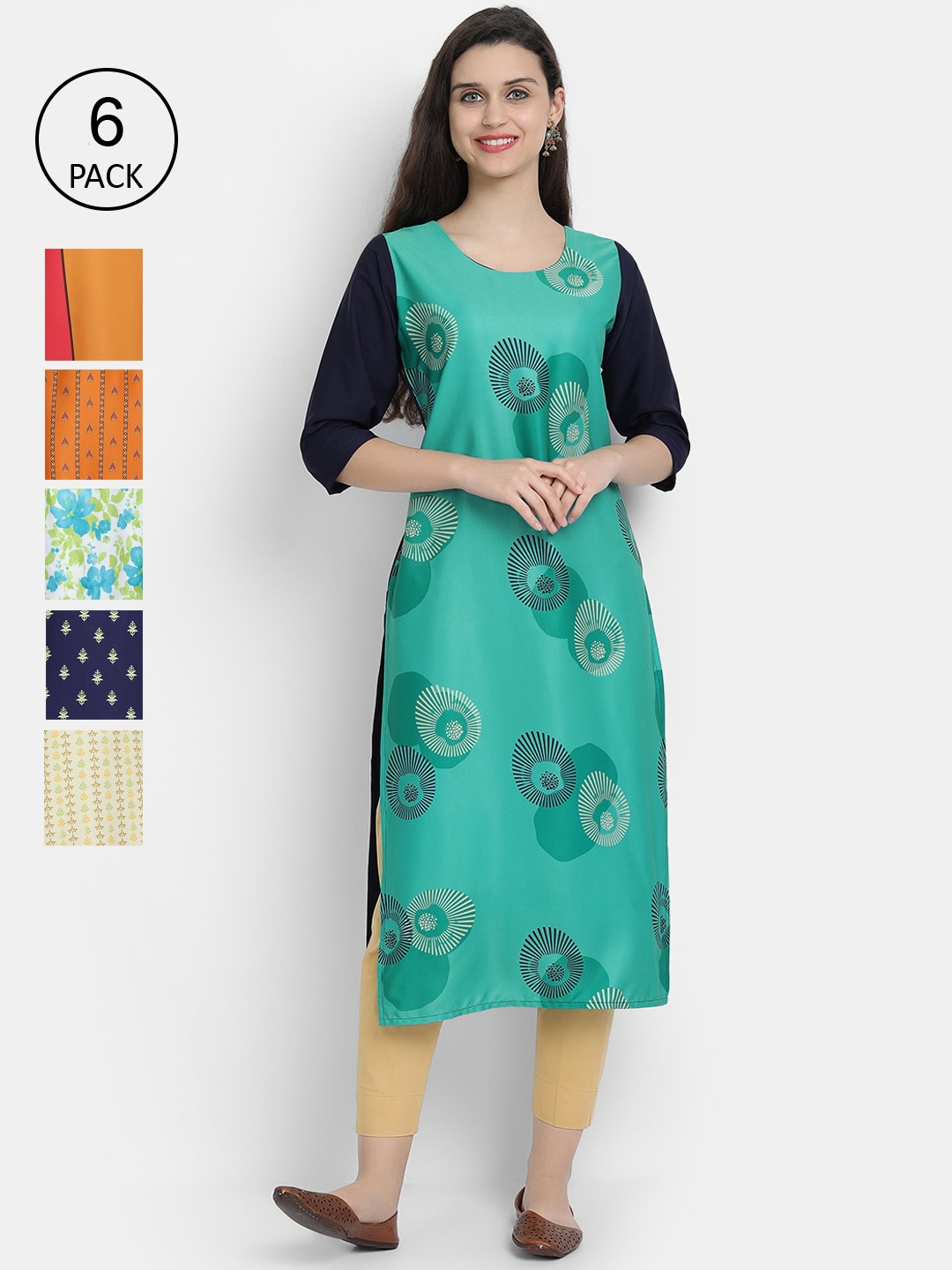 

1 Stop Fashion Women Multicoloured Ethnic Motifs Printed Mirror Work Crepe Kurta, Multi