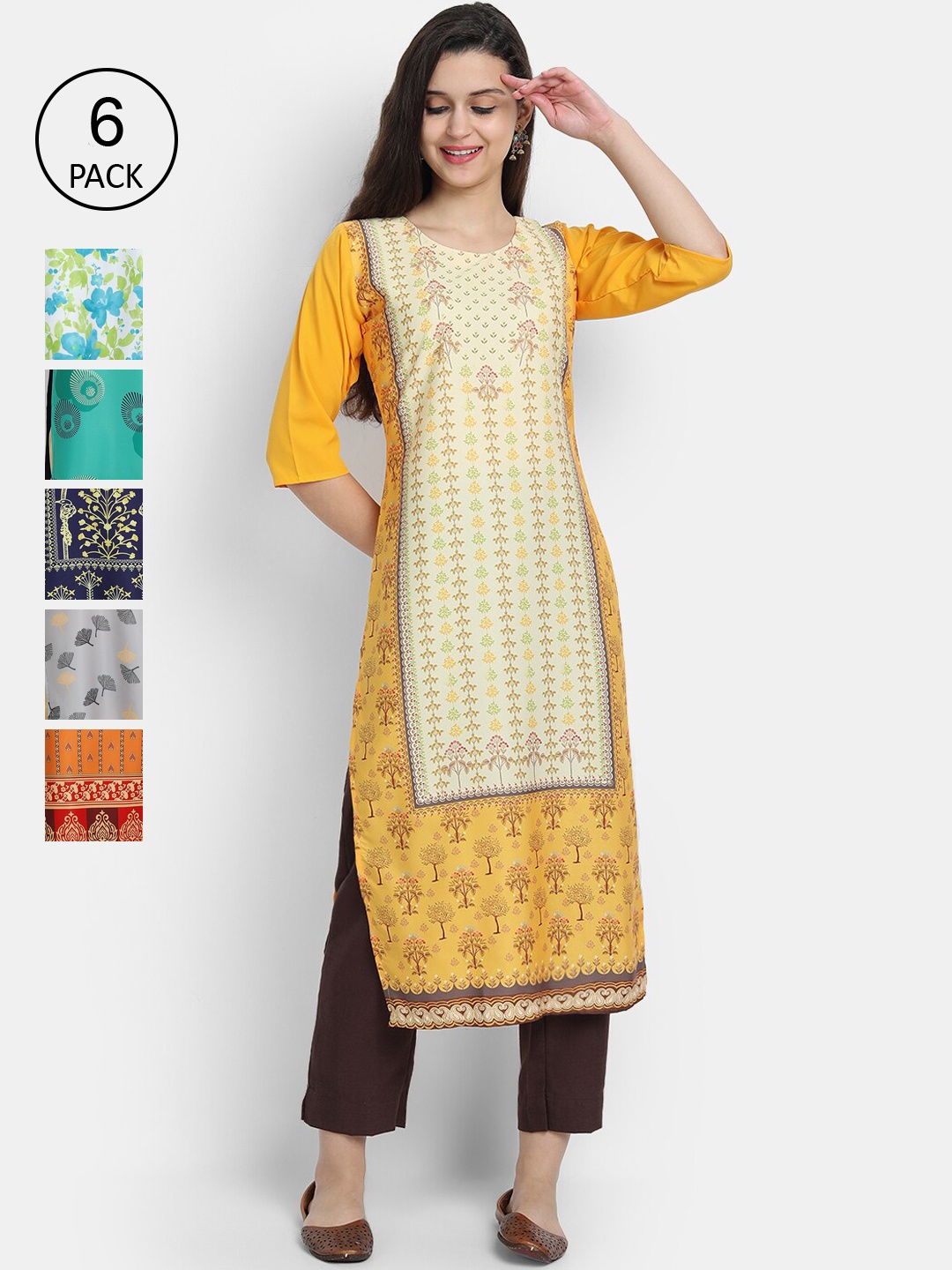

1 Stop Fashion Women Pack Of 6 Kurtas, Yellow
