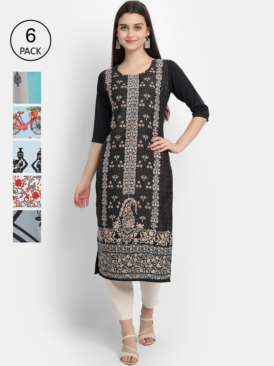 

1 Stop Fashion Women Multicoloured Ethnic Motifs Printed Crepe Kurta, Multi