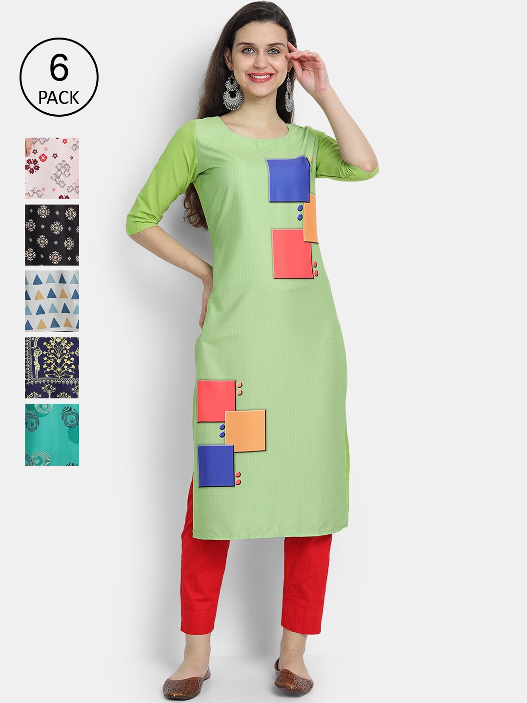 

1 Stop Fashion Women Multicoloured Colourblocked Thread Work Crepe Kurta, Multi