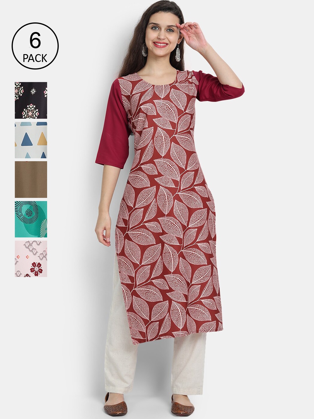 

1 Stop Fashion Women Multicoloured Printed Flared Sleeves Mirror Work Crepe Kurta, Multi