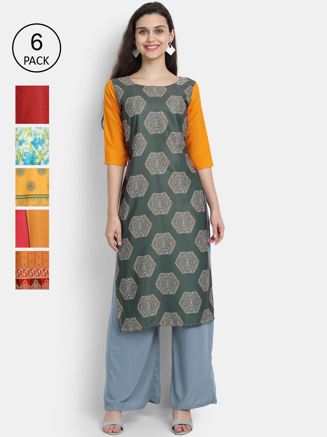 

1 Stop Fashion Women Multicoloured Ethnic Motifs Printed Patchwork Crepe Kurta, Multi