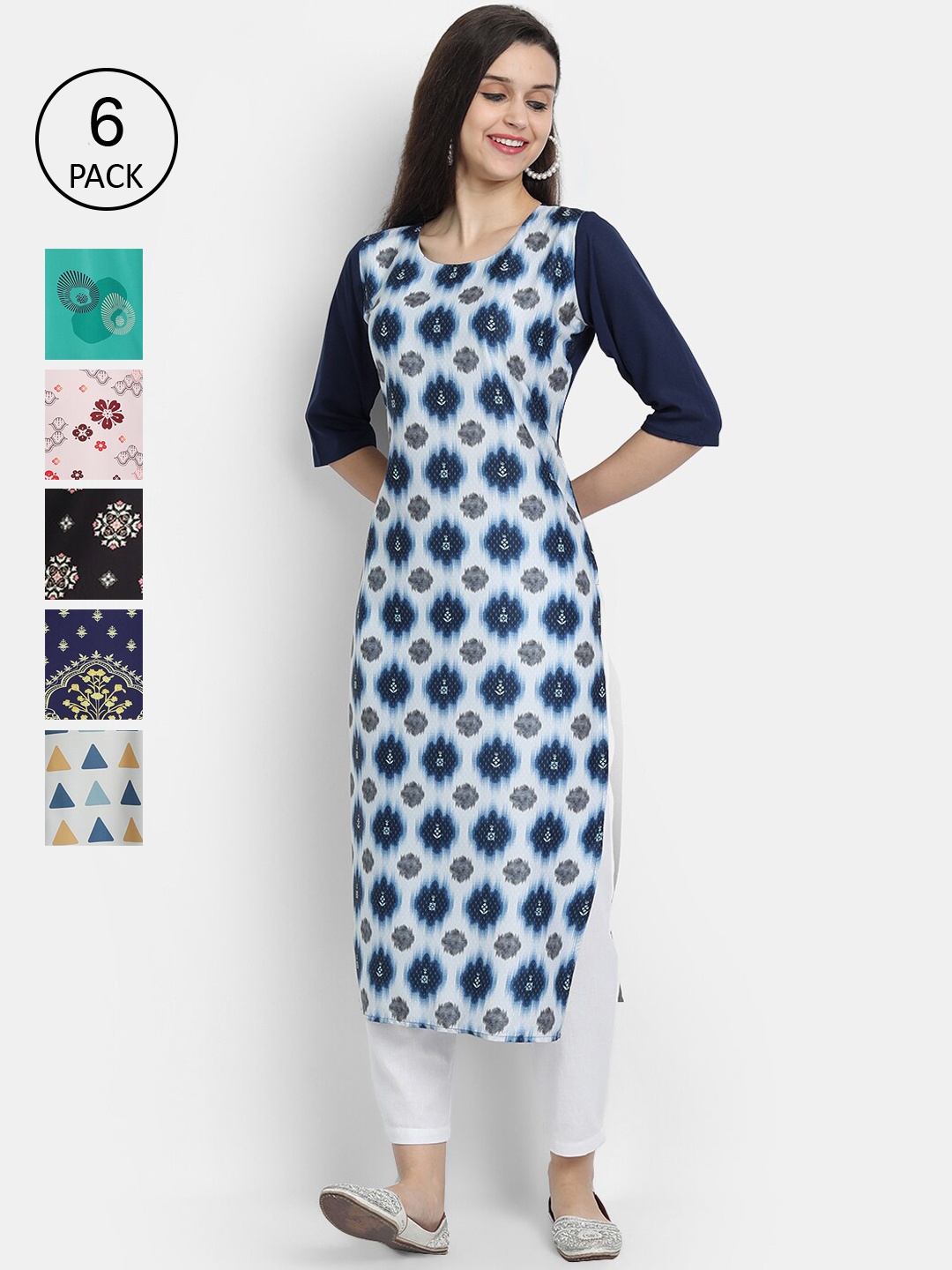 

1 Stop Fashion Women Multicoloured & arctic ice Geometric Printed Thread Work Crepe Kurta, Multi