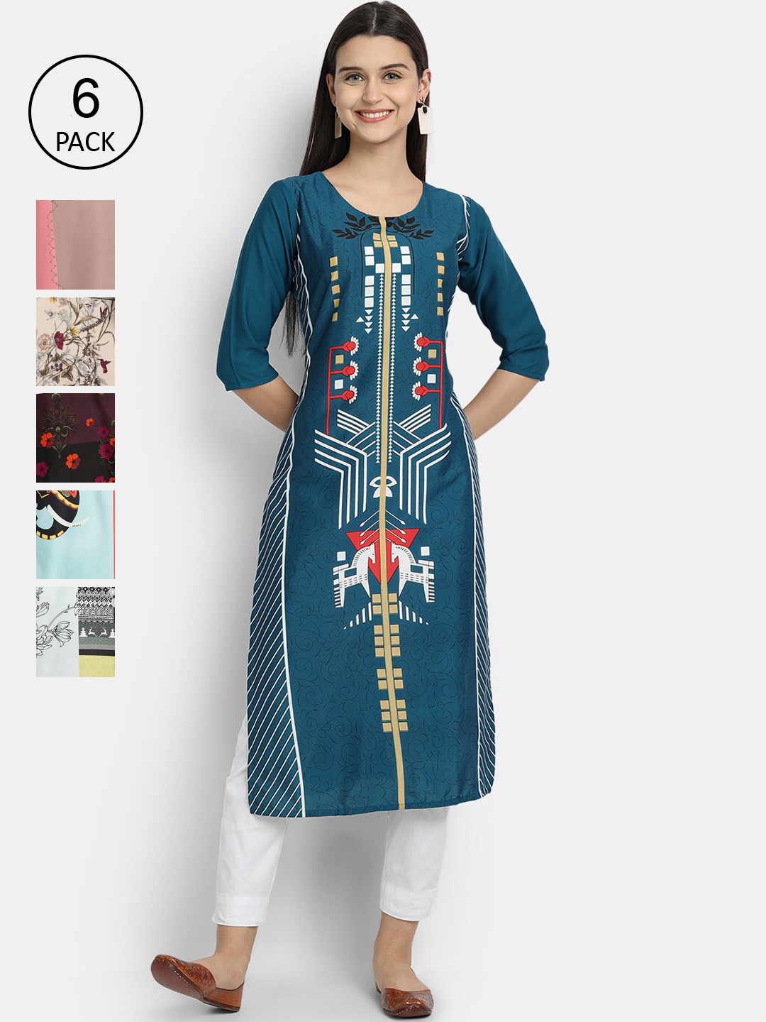 

1 Stop Fashion Women Multicoloured Floral Printed Thread Work Crepe Kurta, Multi