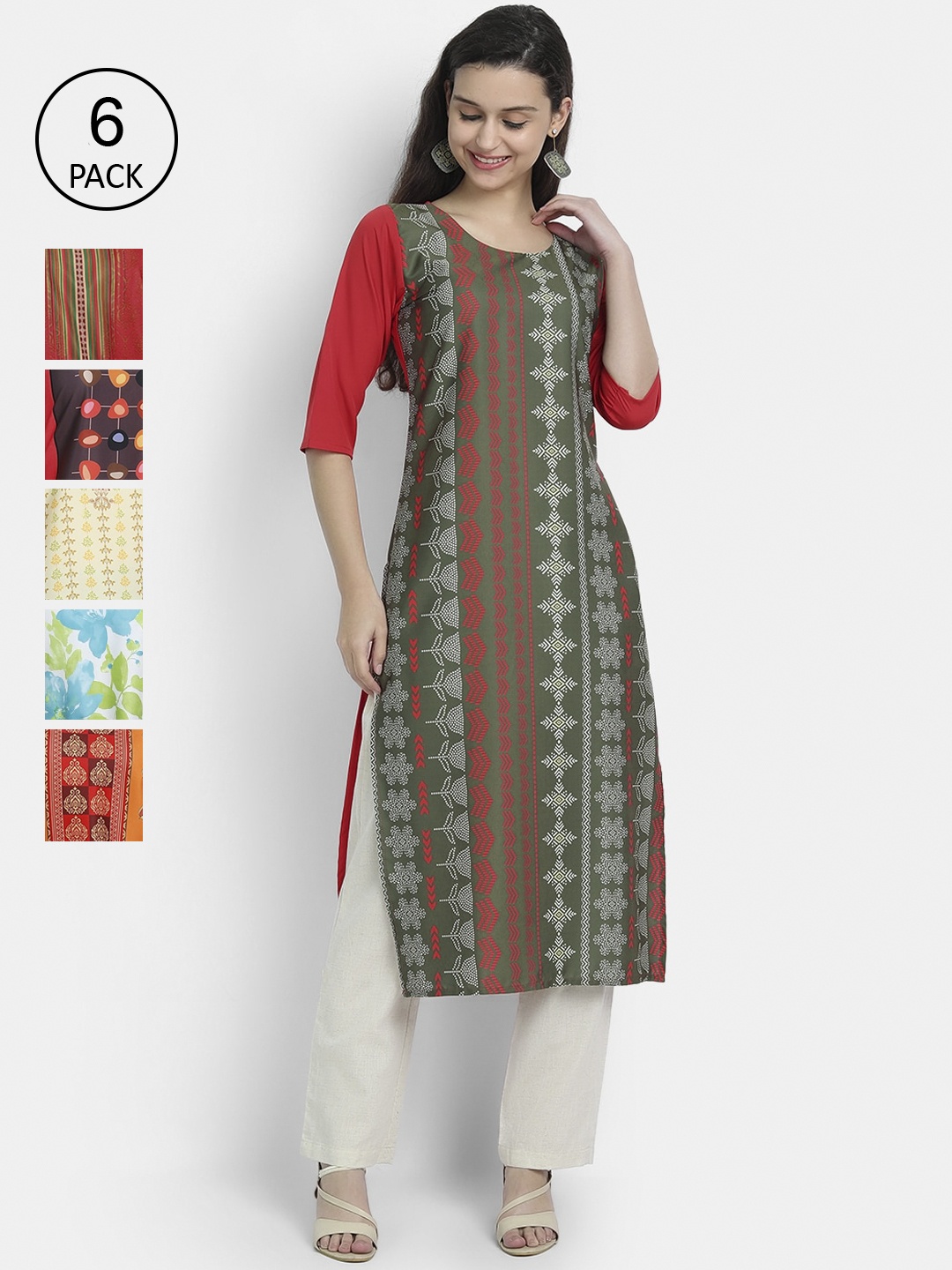 

1 Stop Fashion Women Multicoloured Ethnic Motifs Crepe Kurta, Multi