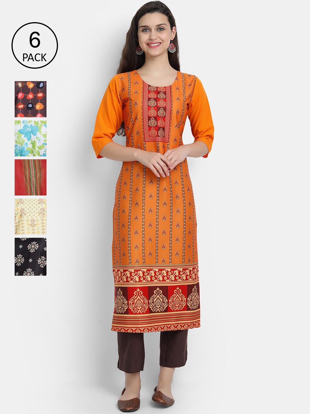 

1 Stop Fashion Women Multicoloured Floral Printed Flared Sleeves Crepe Kurta, Multi