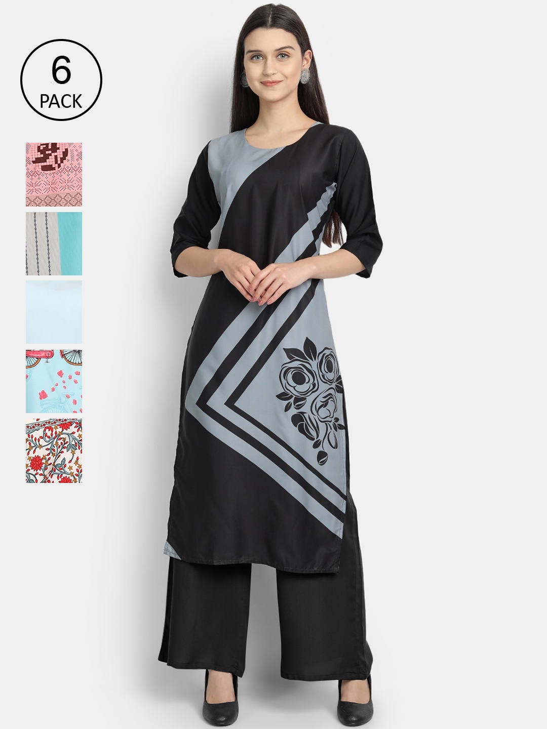 

1 Stop Fashion Women Multicoloured & charleston green Floral Embroidered Thread Work Crepe Kurta, Multi