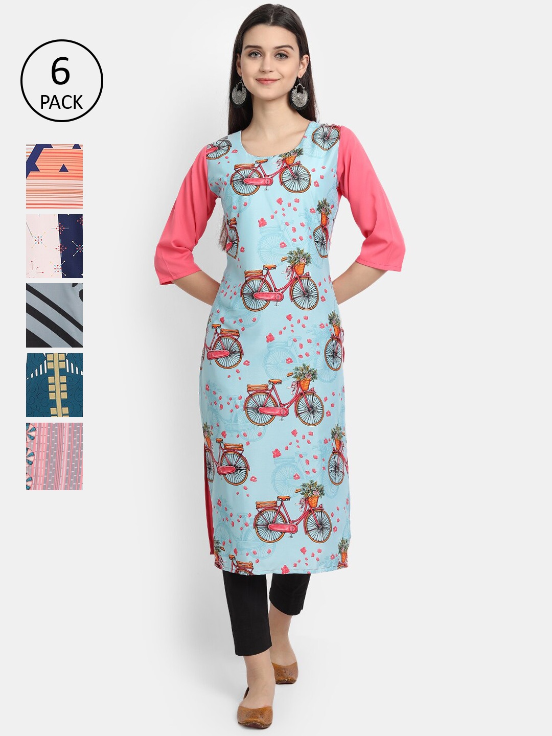 

1 Stop Fashion Women Multicoloured & icy morn Ethnic Motifs Printed Thread Work Crepe Kurta, Multi
