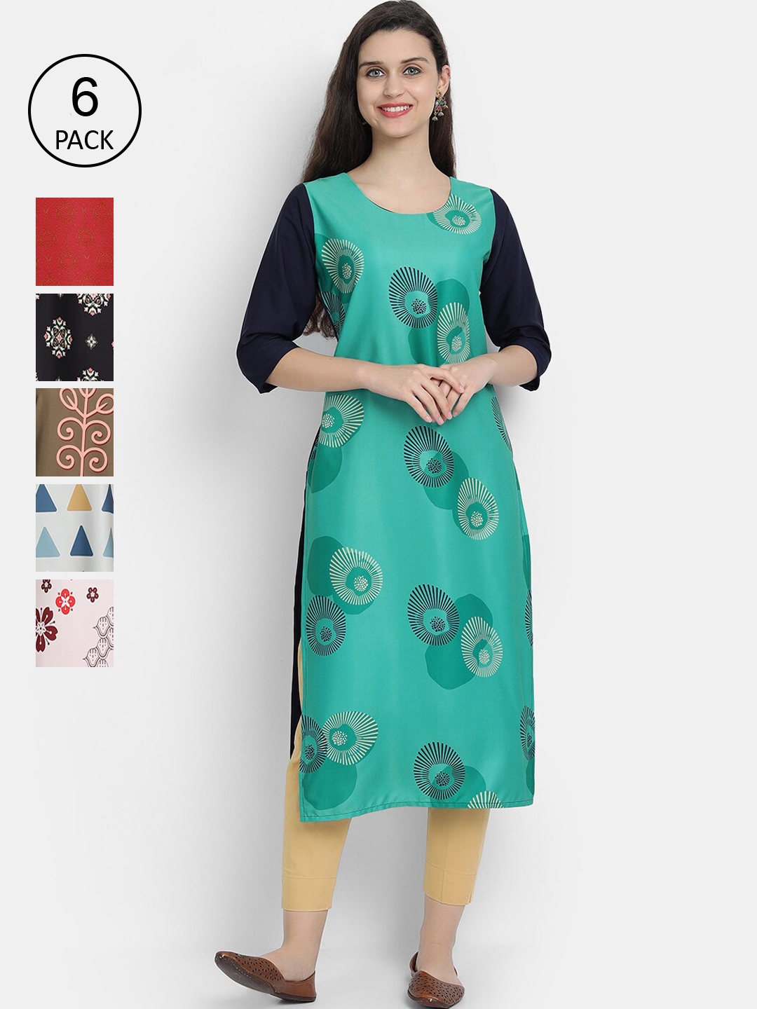 

1 Stop Fashion Women Pack Of 6 Kurtas, Red