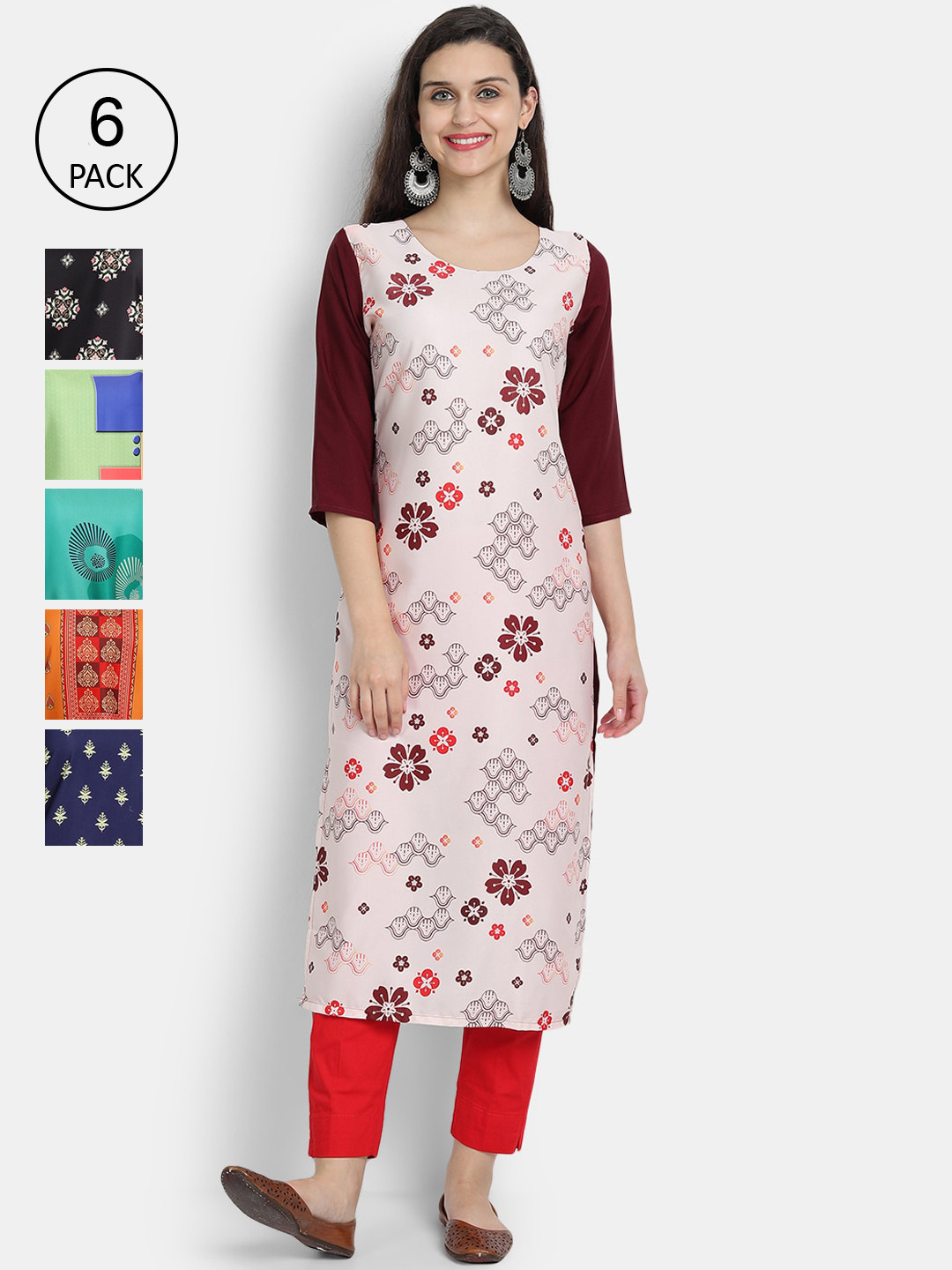 

1 Stop Fashion Women Pack Of 6 Kurtas, Green