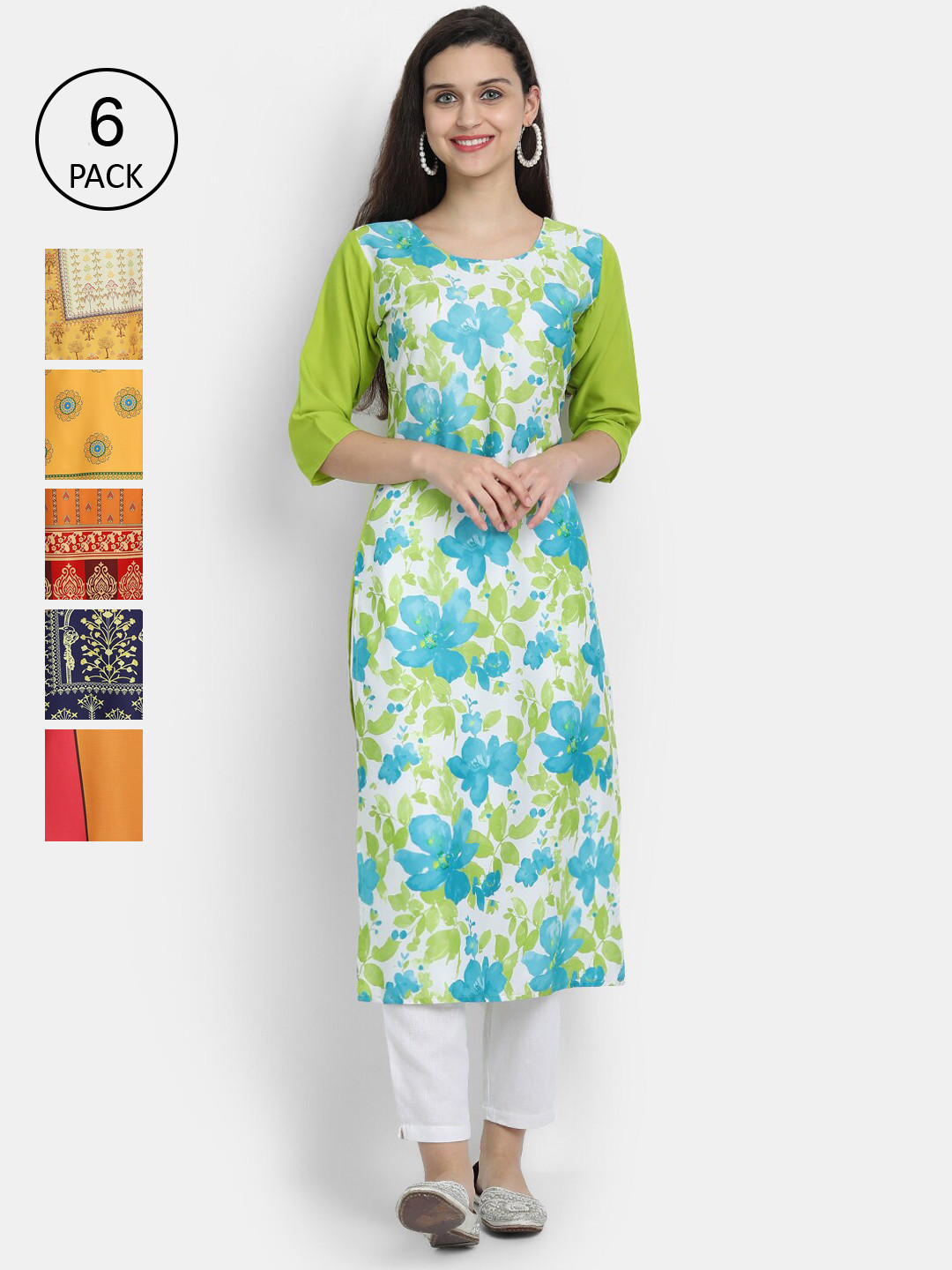 

1 Stop Fashion Women Multicoloured Bandhani Embroidered Keyhole Neck Mirror Work Crepe Kurta, Multi