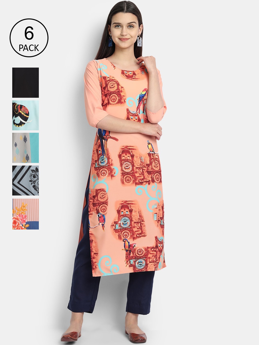 

1 Stop Fashion Women Women Pack Of 6 Kurtas, Blue