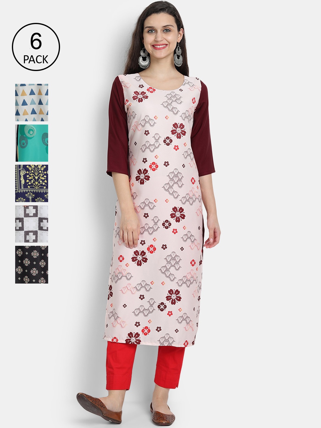 

1 Stop Fashion Women Multicoloured Geometric Checked Flared Sleeves Gotta Patti Crepe Kurta, Multi