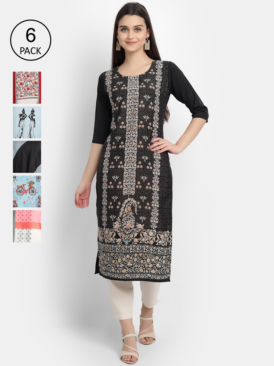 

1 Stop Fashion Women Multicoloured & tap shoe Ethnic Motifs Printed Crepe Kurta, Multi