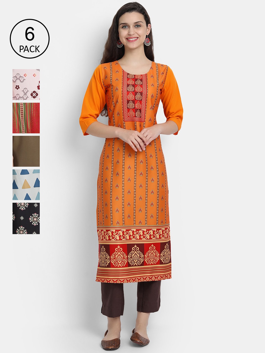 

1 Stop Fashion Women Pack Of 6 Digital Printed Straight Kurtas, Multi