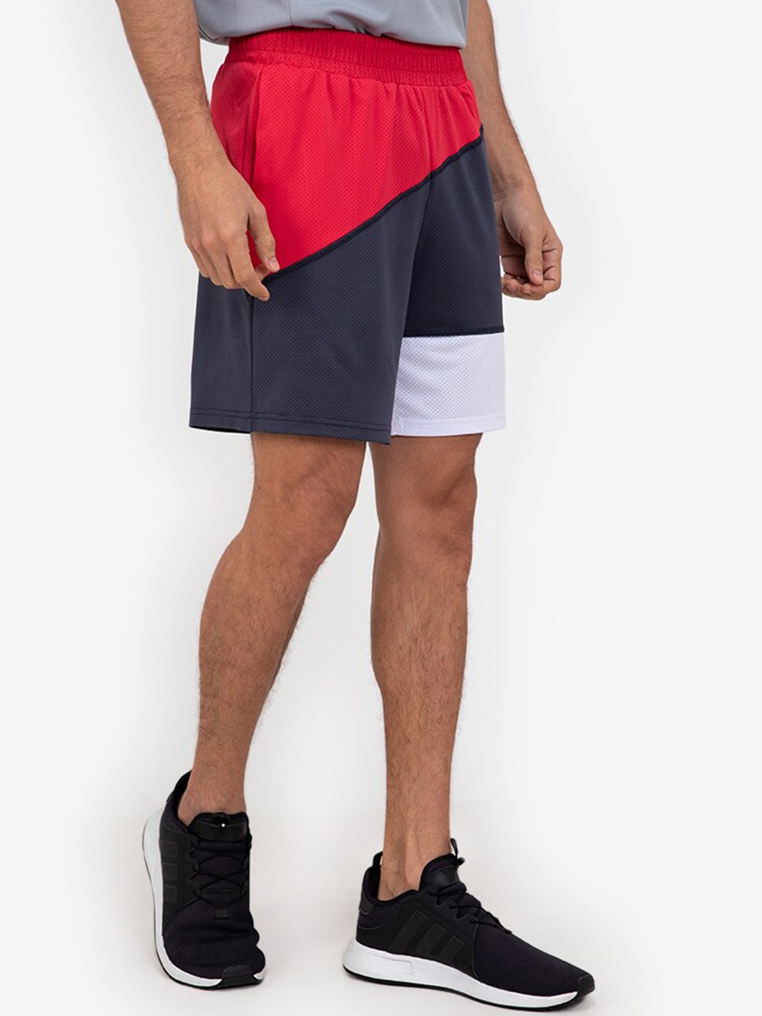 

ZALORA ACTIVE Men Red & Grey Colourblocked Regular Fit Basketball Sports Shorts