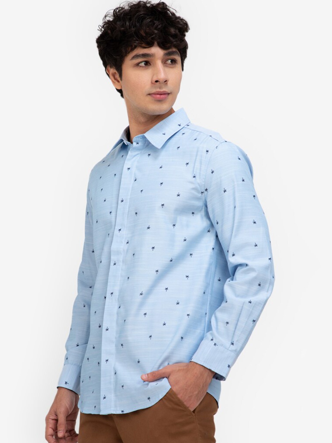 

ZALORA BASICS Men Blue Printed Pure Cotton Casual Shirt