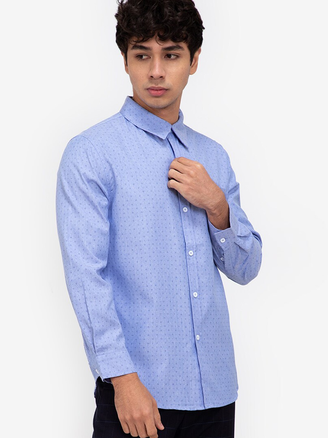 

ZALORA BASICS Blue Printed Regular Fit Casual Shirt