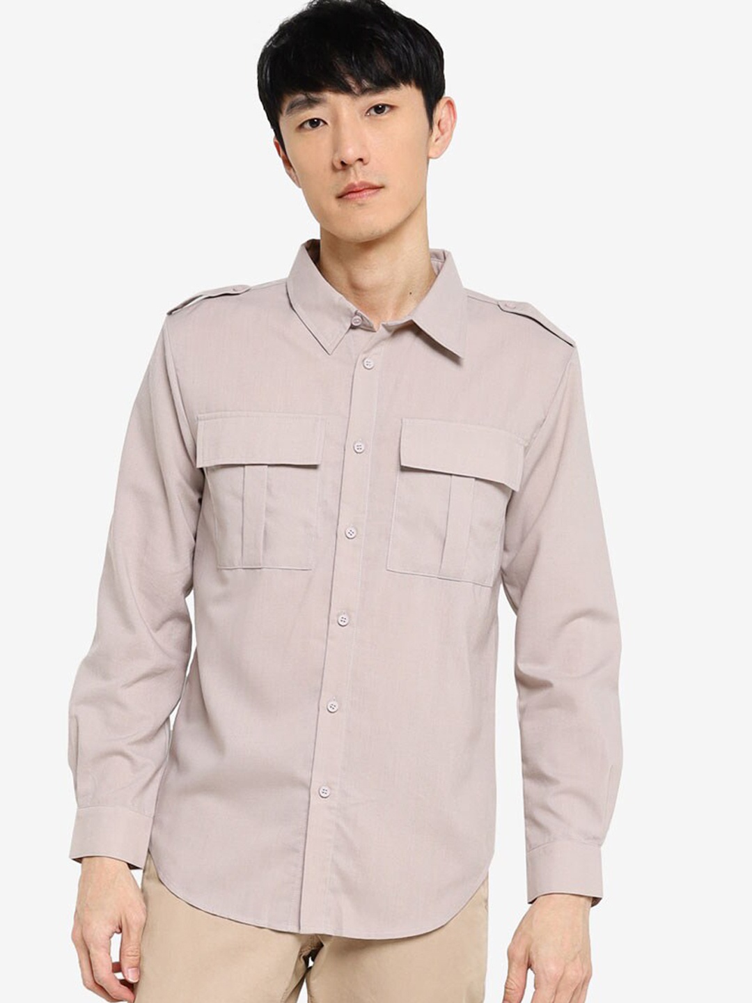 

ZALORA BASICS Men Grey Slim Fit Casual Shirt