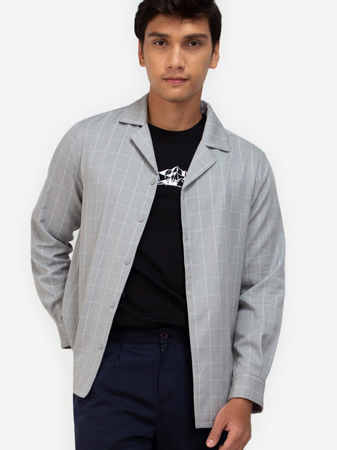 

ZALORA BASICS Men Grey Checked Casual Shirt