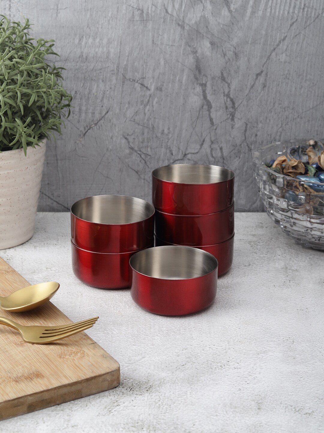 

VarEesha Maroon 6 Pieces Stainless Steel Matte Bowls
