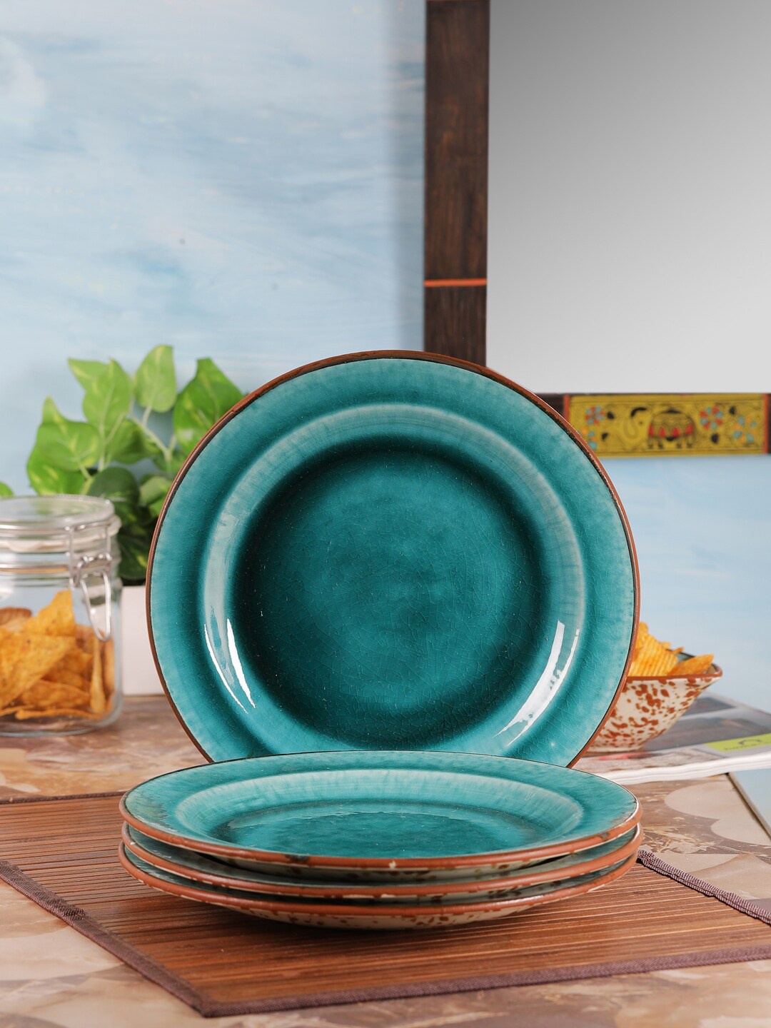 

VarEesha Green & Brown 4 Pieces Printed Ceramic Glossy Plates