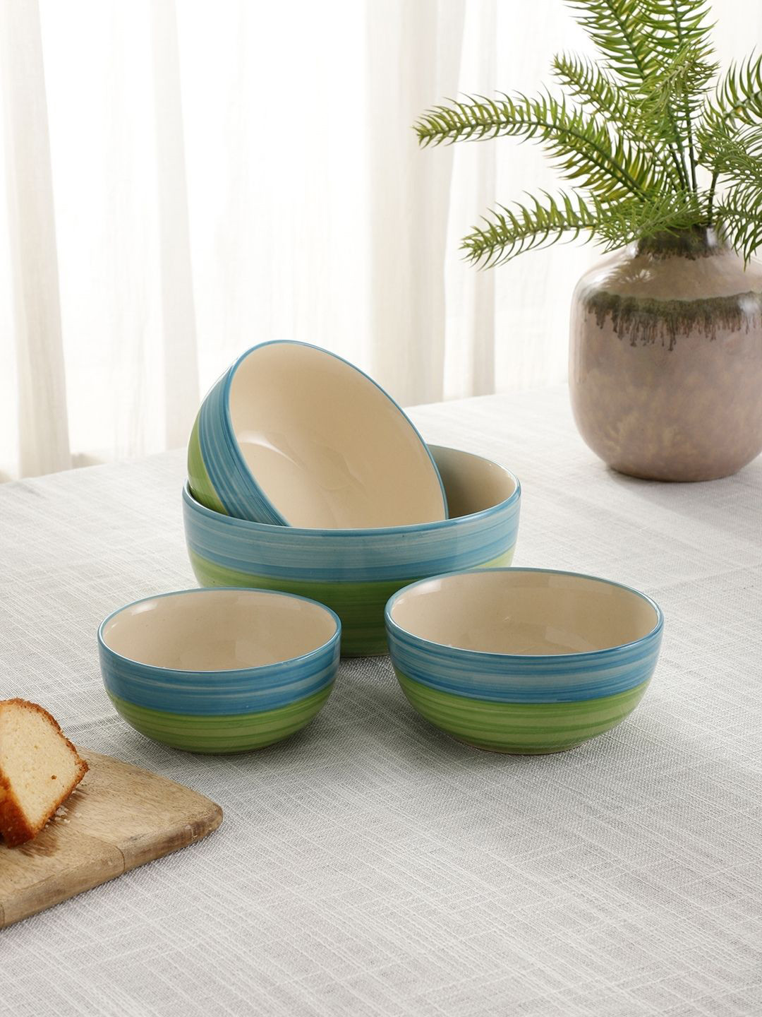 

VarEesha Green & Blue 4 Pieces Printed Ceramic Glossy Bowls