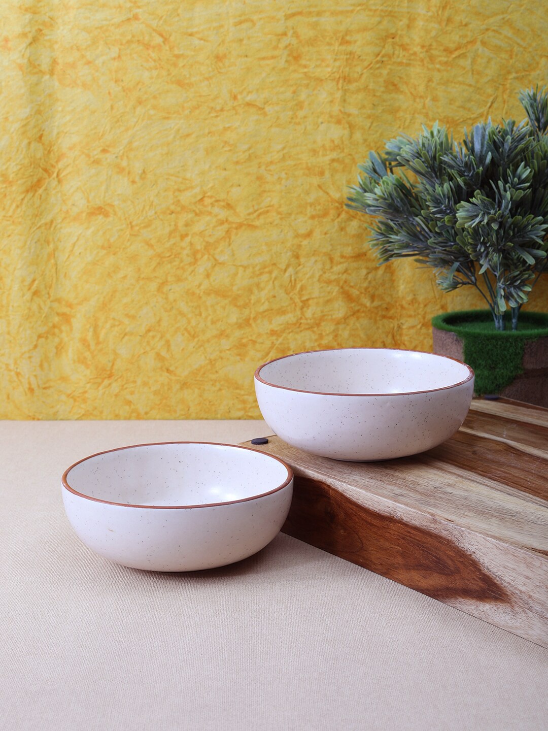 

VarEesha White & 2 Pieces Handcrafted and Hand Painted Printed Ceramic Glossy Bowls