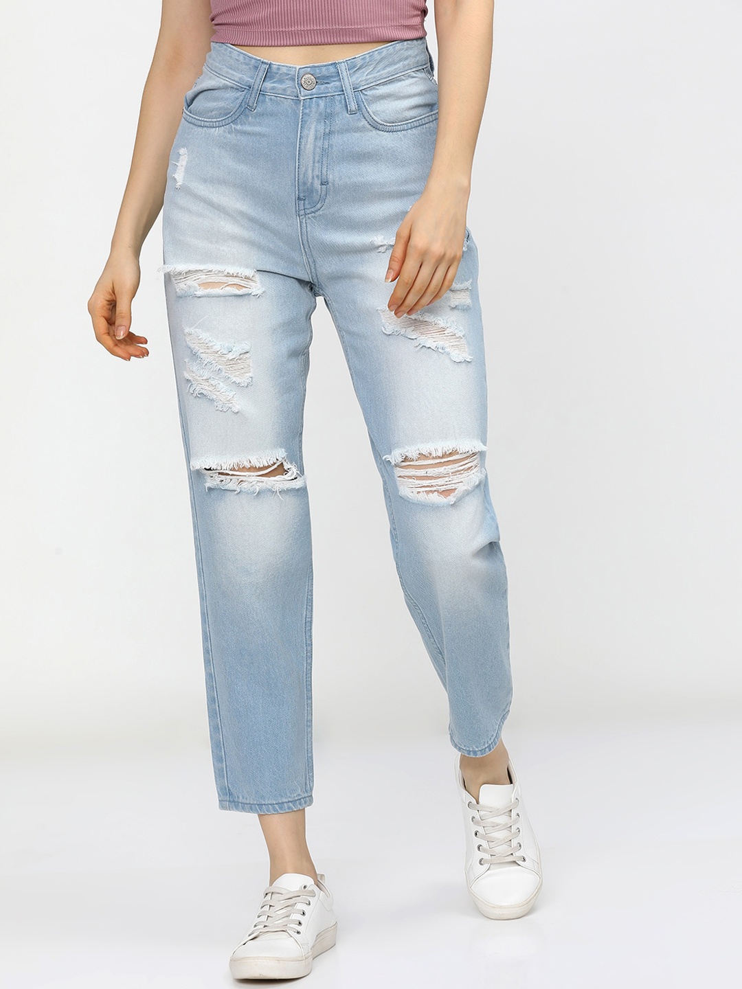 

Tokyo Talkies Women Blue Highly Distressed Heavy Fade Stretchable Jeans