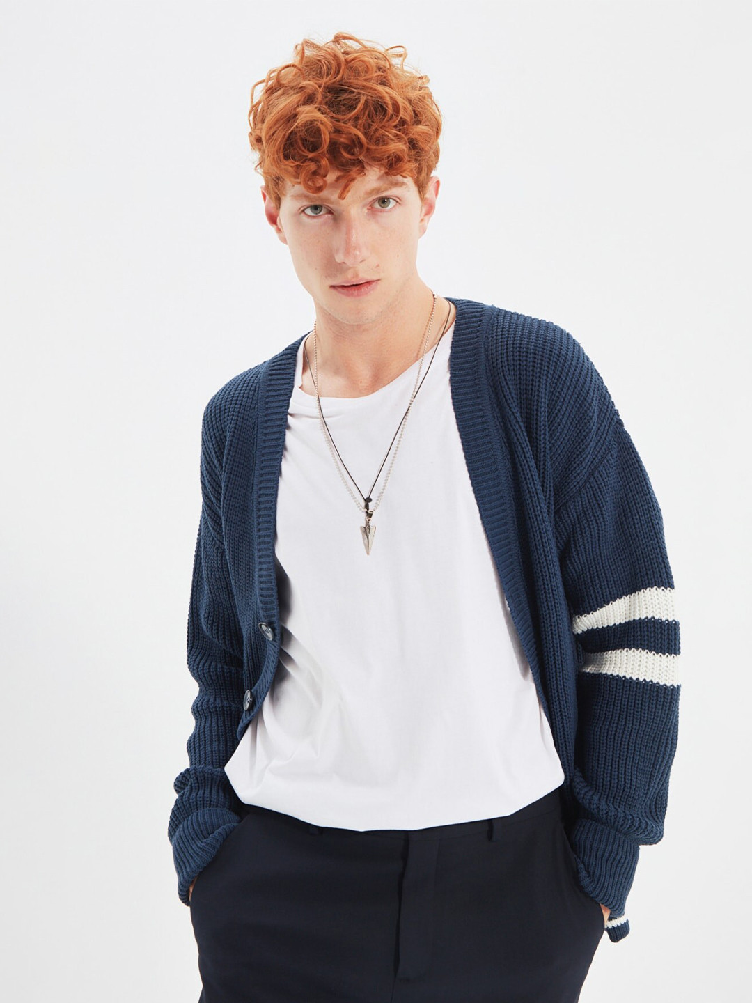 

Trendyol Men Teal & White Cardigan