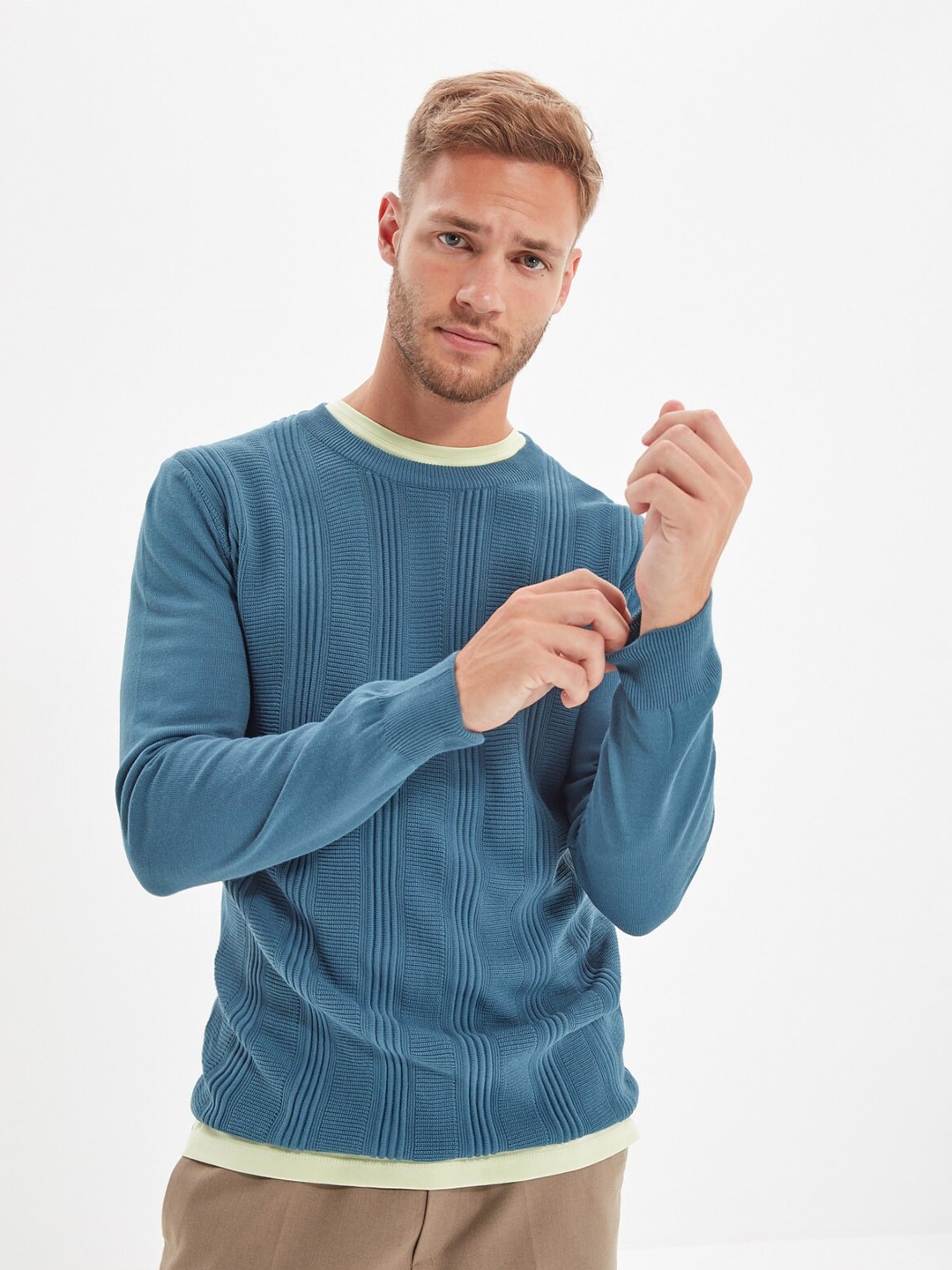 

Trendyol Men Blue Cable Knit Pullover