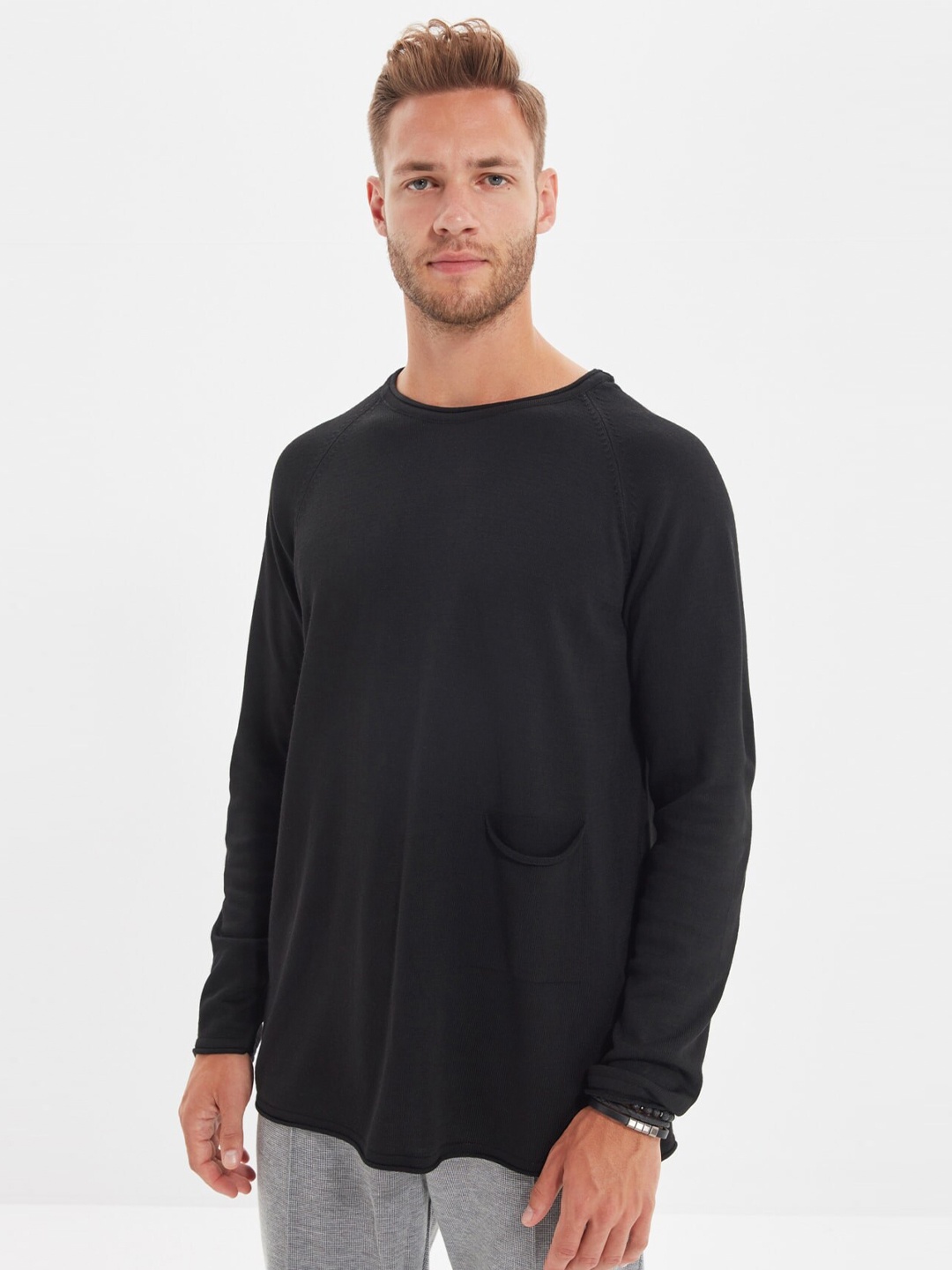 

Trendyol Men Black Solid Round Neck Sweater