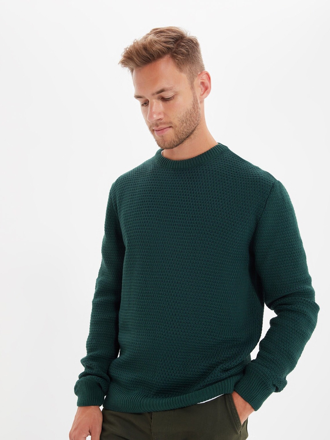 

Trendyol Men Green Ribbed Pullover