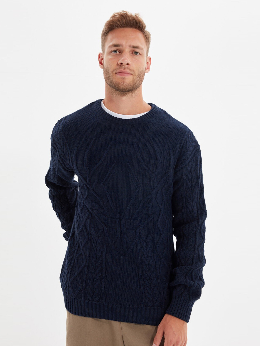 

Trendyol Men Navy Blue Cable Knit Pullover