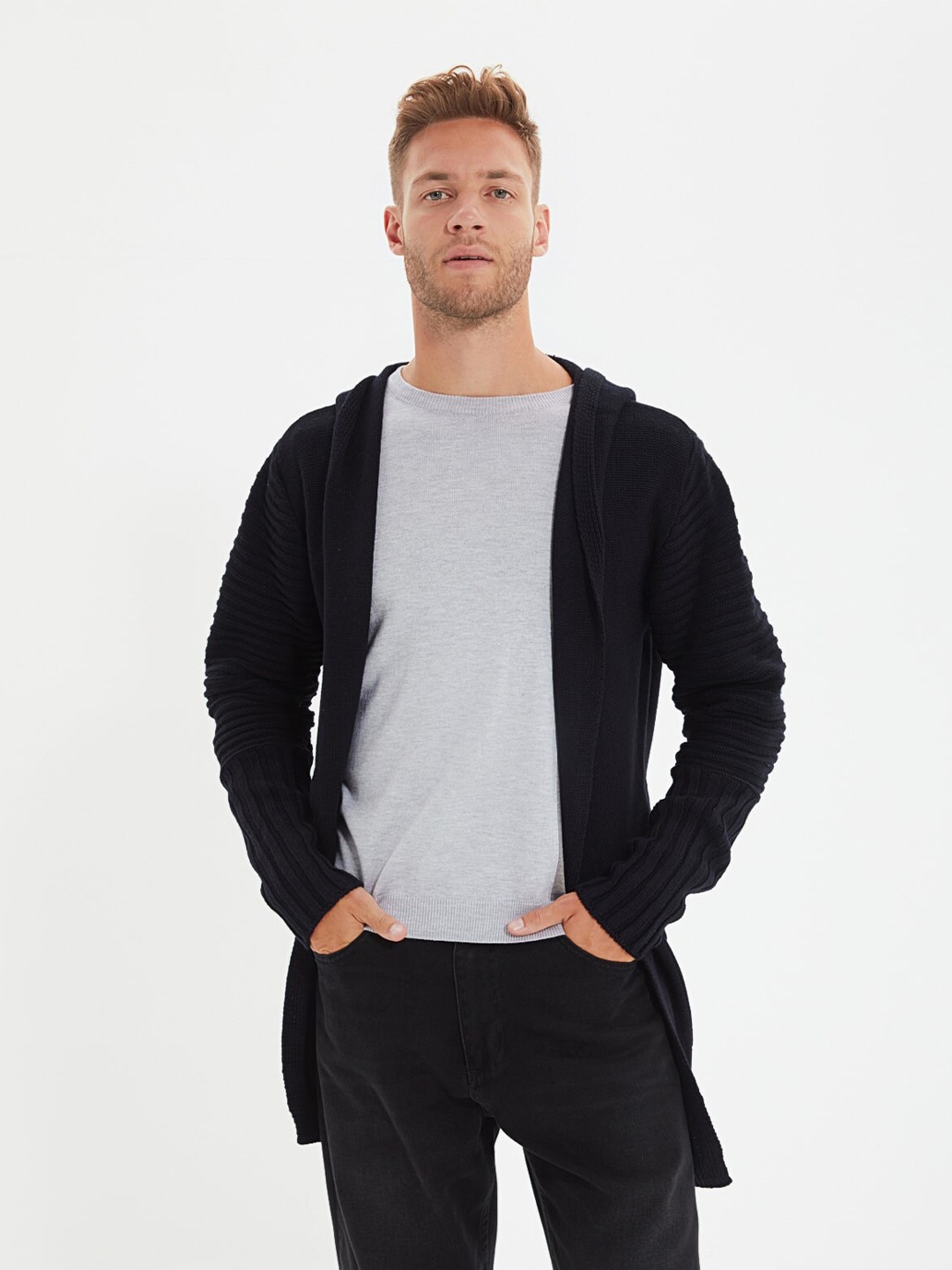 

Trendyol Men Navy Blue Longline Sweater