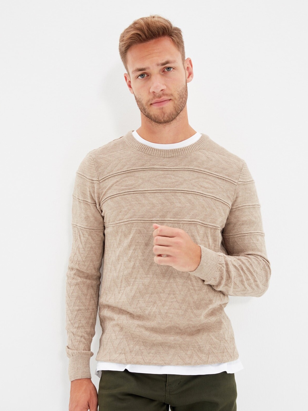 

Trendyol Men Brown Striped Pullover