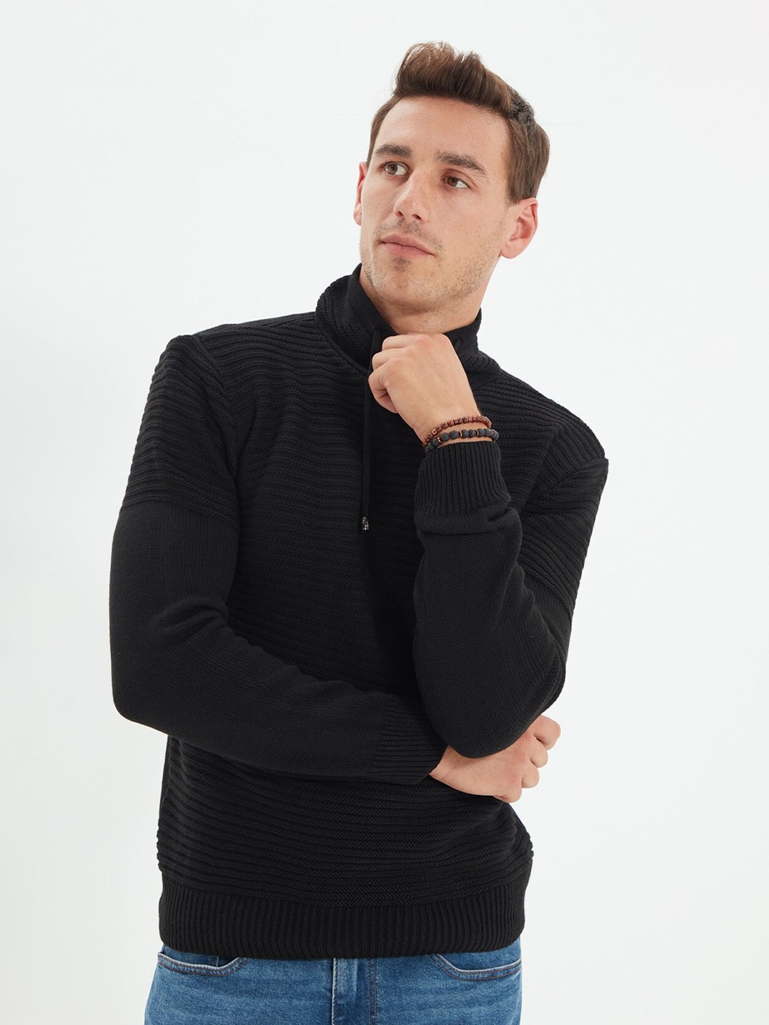 

Trendyol Men Black Ribbed Pullover