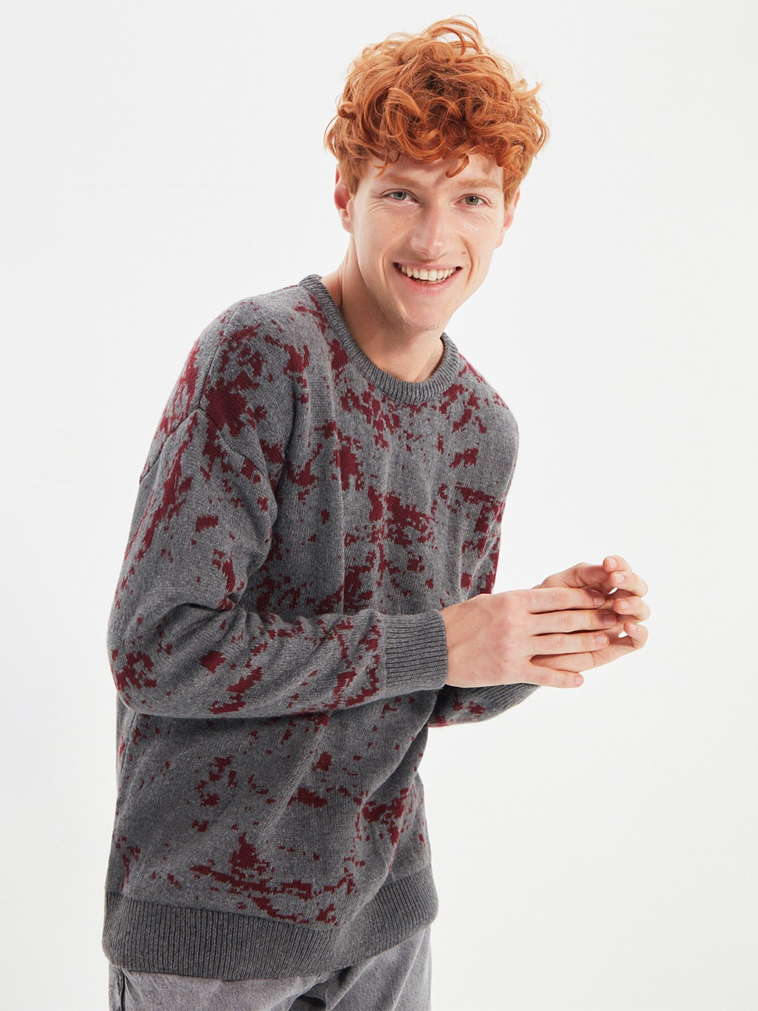 

Trendyol Men Grey & Red Printed Pullover