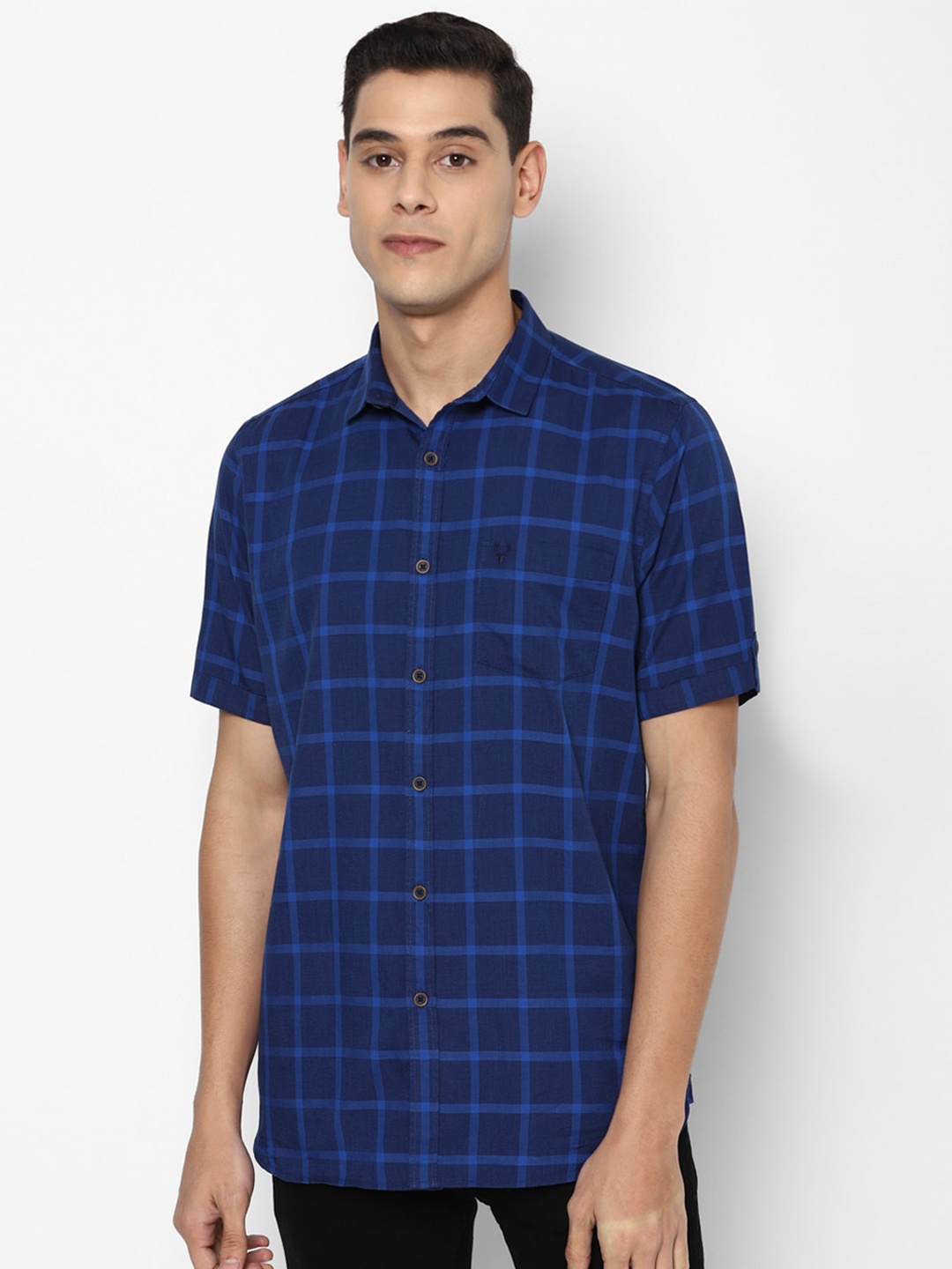 

Allen Solly Men Navy Blue Slim Fit Windowpane Checked Casual Shirt